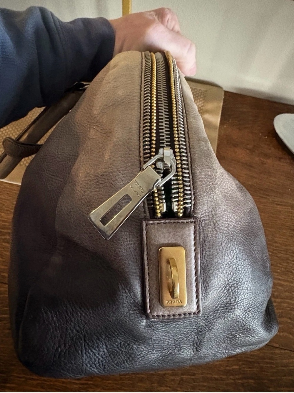Prada Limited edition Ombre Glace Calf “zipper bag” Satchel RARE - Picture 4 of 9